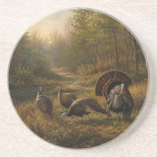 Wilde Truthähne im herbstlichen Wald Getränkeuntersetzer (Vorne)