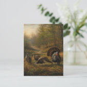 Wilde Truthähne im herbstlichen Wald Postkarte (Stehend Vorderseite)