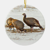 Wilde Truthähne im Schnee Keramikornament (Vorne)