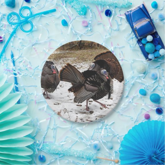 Wilde Truthühner, die sich mit ihren Füßen schlage Pappteller (Party)