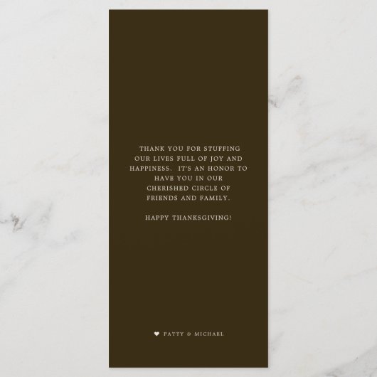 Wilde Türkei | Erntedank Angepasstes Abendmenü Menükarte (Rückseite)