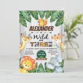 Wilde und 3. Geburtstagssafari Einladung (Stehend Vorderseite)