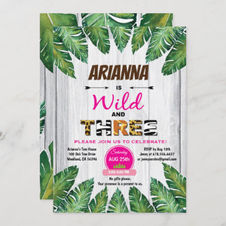 Wilde und drei Geburtstagseinladung. Dschungel Einladung