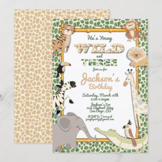 Wilde und Drei Jungle Safari Geburtstagsparty Einladung