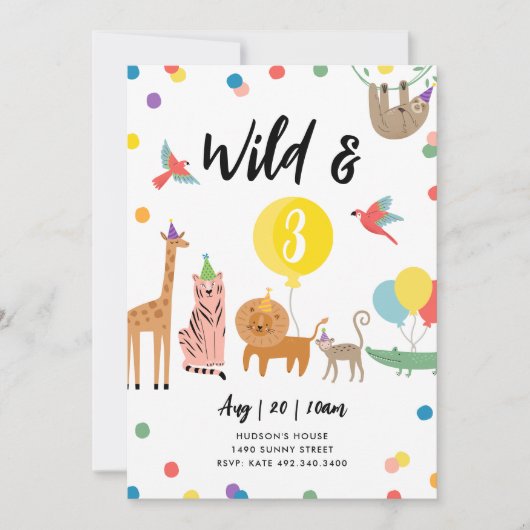 Wilde und drei Party Tiere Einladung zum Geburtsta (Vorderseite)