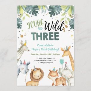 Wilde und drei Safari-Tiere zum Geburtstag Einladu Einladung