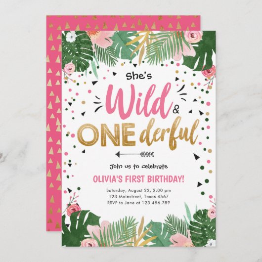 Wilde und einsame Safari Wild One Girl Birthday Einladung (Vorne/Hinten)