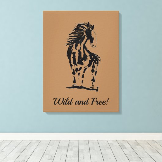 Wilde und freie Pferde Premium Wrapped Canvas (Gla Leinwanddruck (Insitu (Holzboden))