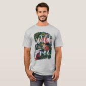 Wilde und freie Typografie topischer Vögel & Blume T-Shirt (Vorne ganz)