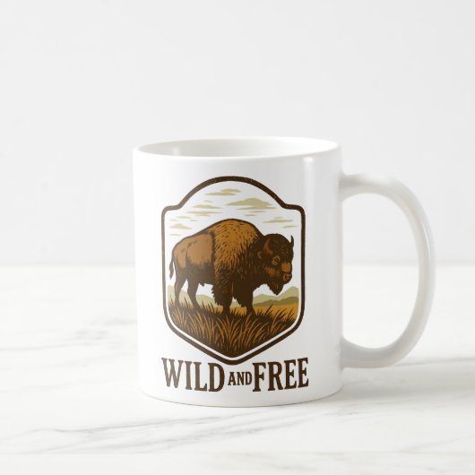 Wilde und freie Vintage Bison Artwork Kaffeetasse (Rechts)