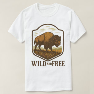 Wilde und freie Vintage Bison Artwork T-Shirt