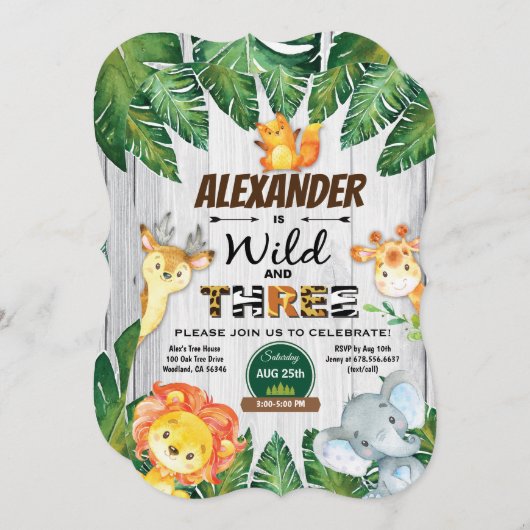 Wilde und kostenlose 3. Geburtstagsfeier Einladung (Vorne/Hinten)