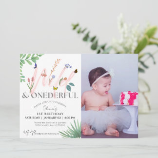 Wilde und Onederful Wildblume Foto 1. Geburtstag Einladung