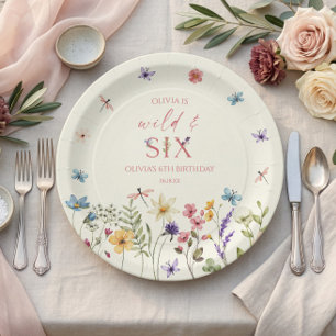 Wilde und Six Wildflower 6. Geburtstagsfeier Pappteller