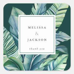 Wilde und tropische Blätter exotisches Grün Quadratischer Aufkleber