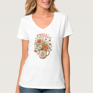 Wilde ungefilterte Cottagecore-T-Shirt Linolschnit T-Shirt