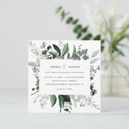 Wilde Vegetation| Moderne Botanische Hochzeit mit Einladung (Stehend Vorderseite)