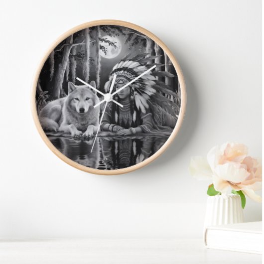 Wilde Verbindung: Wolf und Mädchen Große Wanduhr