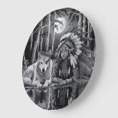 Wilde Verbindung: Wolf und Mädchen Große Wanduhr (Winkel)