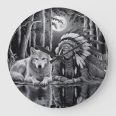 Wilde Verbindung: Wolf und Mädchen Große Wanduhr (Vorderseite)