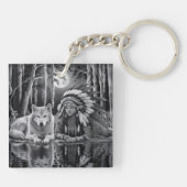 Wilde Verbindung: Wolf und Mädchen Schlüsselanhänger (Rückseite)