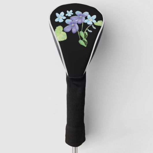 Wilde Violet-Blume Illustration Black Golf Headcover (Vorderseite)