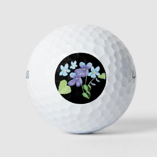 Wilde Violet-Blume Illustration Black Golfball (Vorderseite)