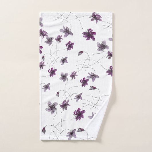Wilde Violets Wasserfarben Handgemalt Badhandtuch Set (Handtuch)