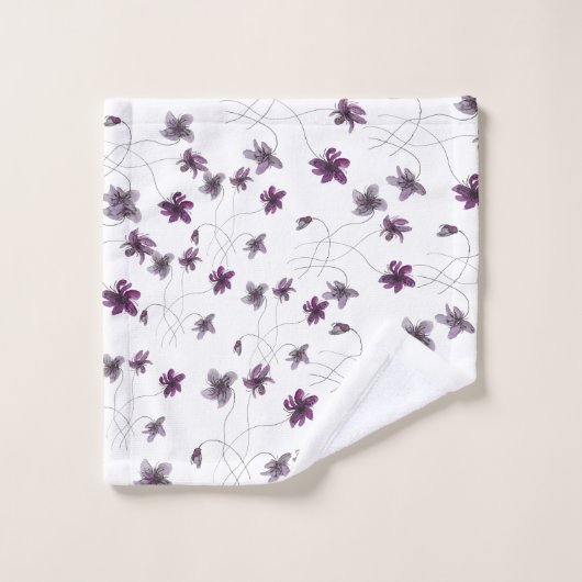 Wilde Violets Wasserfarben Handgemalt Badhandtuch Set (Waschlappen)