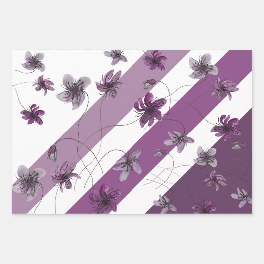 Wilde Violets Wasserfarben Handgemalt Geschenkpapier Set (Vorderseite)