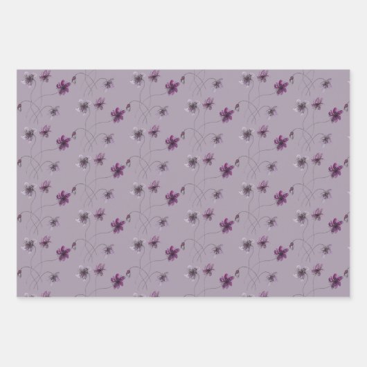 Wilde Violets Wasserfarben Handgemalt Geschenkpapier Set (Vorderseite)