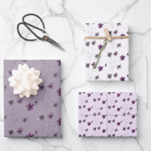 Wilde Violets Wasserfarben Handgemalt Geschenkpapier Set