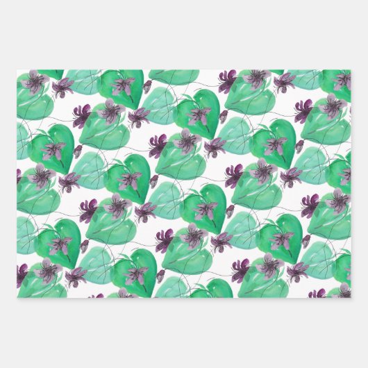 Wilde Violets Wasserfarben Handgemalt Geschenkpapier Set (Vorderseite)