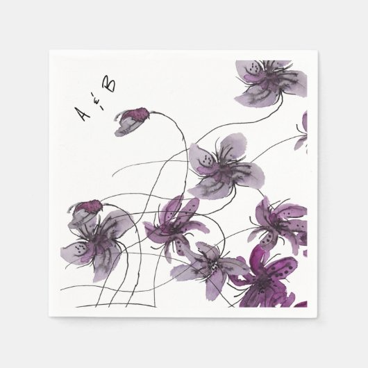 Wilde Violets Wasserfarben Handgemalt Serviette (Vorderseite)