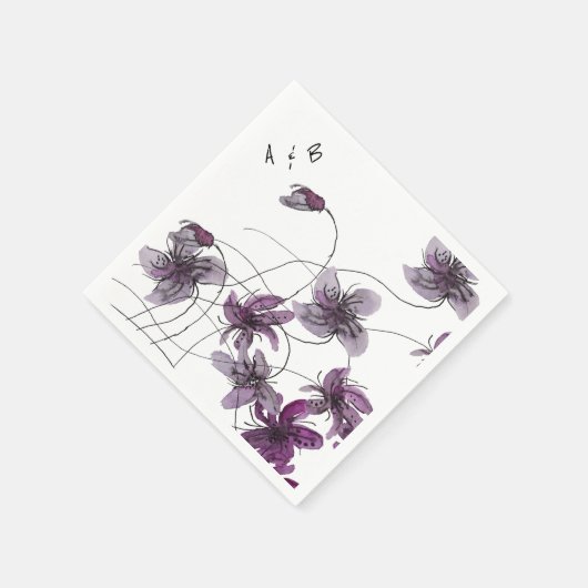 Wilde Violets Wasserfarben Handgemalt Serviette (Ecke)