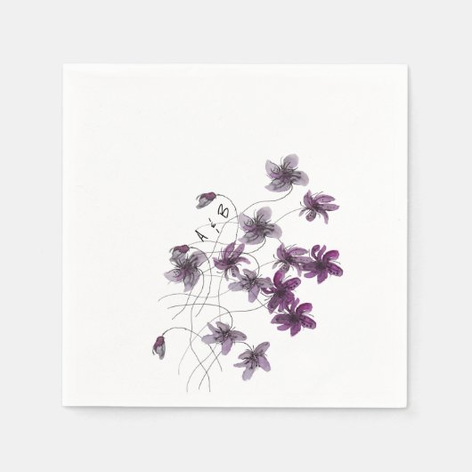 Wilde Violets Wasserfarben Handgemalt Serviette (Vorderseite)