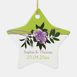 Wilde violette Rosenblüten-Hochzeit grüne Erinneru Keramikornament