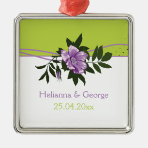 Wilde violette Rosenblüten-Hochzeit grüne Erinneru Silbernes Ornament