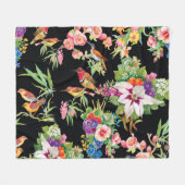 Wilde Vögel Blume: Schwarz Vintag Fleecedecke (Vorderseite (Horizontal))