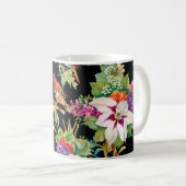 Wilde Vögel Blume: Schwarz Vintag Kaffeetasse (VorderseiteRechts)