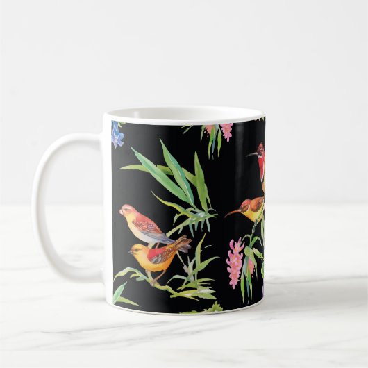 Wilde Vögel Blume: Schwarz Vintag Kaffeetasse (Links)
