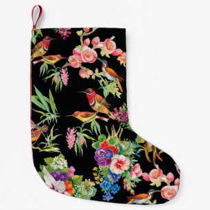 Wilde Vögel Blume: Schwarz Vintag Kleiner Weihnachtsstrumpf