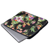 Wilde Vögel Blume: Schwarz Vintag Laptopschutzhülle (Vorne Knopf)