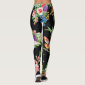 Wilde Vögel Blume: Schwarz Vintag Leggings (Rückseite)
