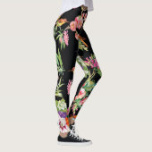 Wilde Vögel Blume: Schwarz Vintag Leggings (Rechts)