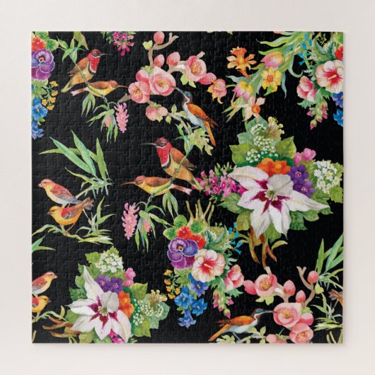 Wilde Vögel Blume: Schwarz Vintag Puzzle (Vertikal)