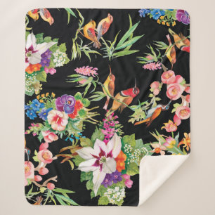 Wilde Vögel Blume: Schwarz Vintag Sherpadecke