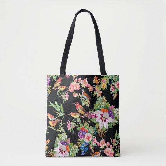 Wilde Vögel Blume: Schwarz Vintag Tasche (Vorderseite)
