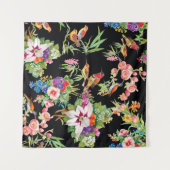 Wilde Vögel Blume: Schwarz Vintag Wandteppich (Vorderseite (Horizontal))