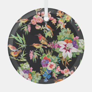 Wilde Vögel Blumen: Schwarze Vintage Ornament Aus Glas